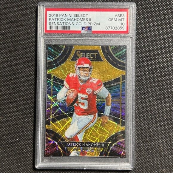 2018 SELECT SENSATIONS GOLD PRIZM SE3 PATRICK MAHOMES II /10 SSP PSA 10 GEM MINT - Picture 1 of 2